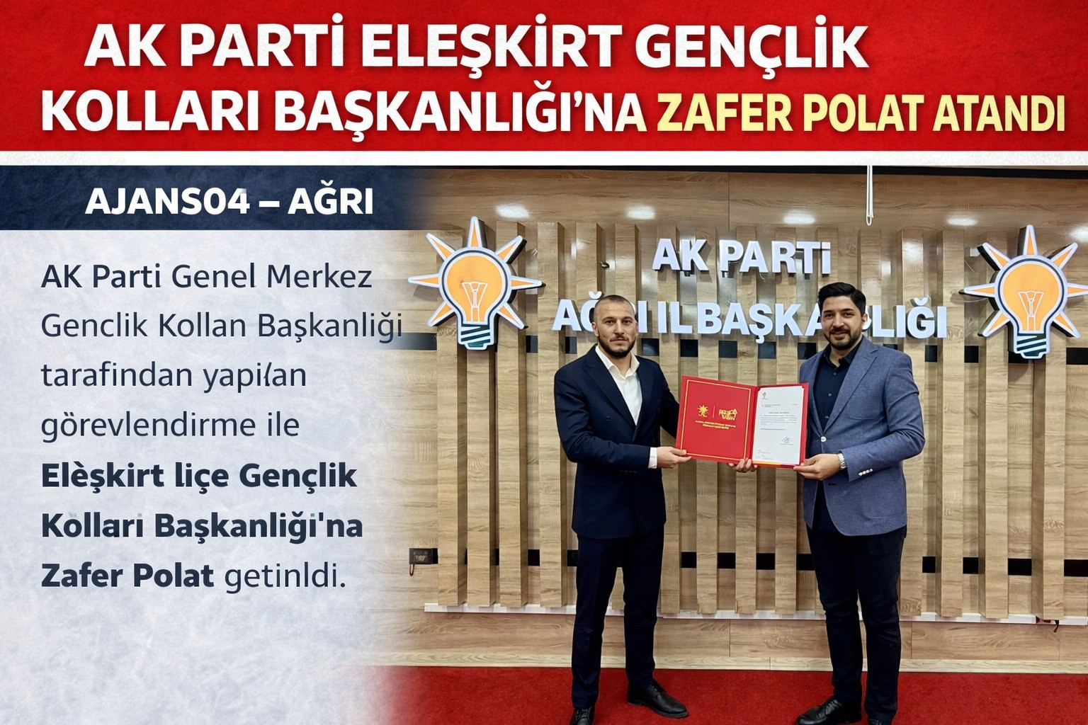 AK Parti Eleşkirt Gençlik Kolları Başkanlığı’na Zafer Polat Atandı