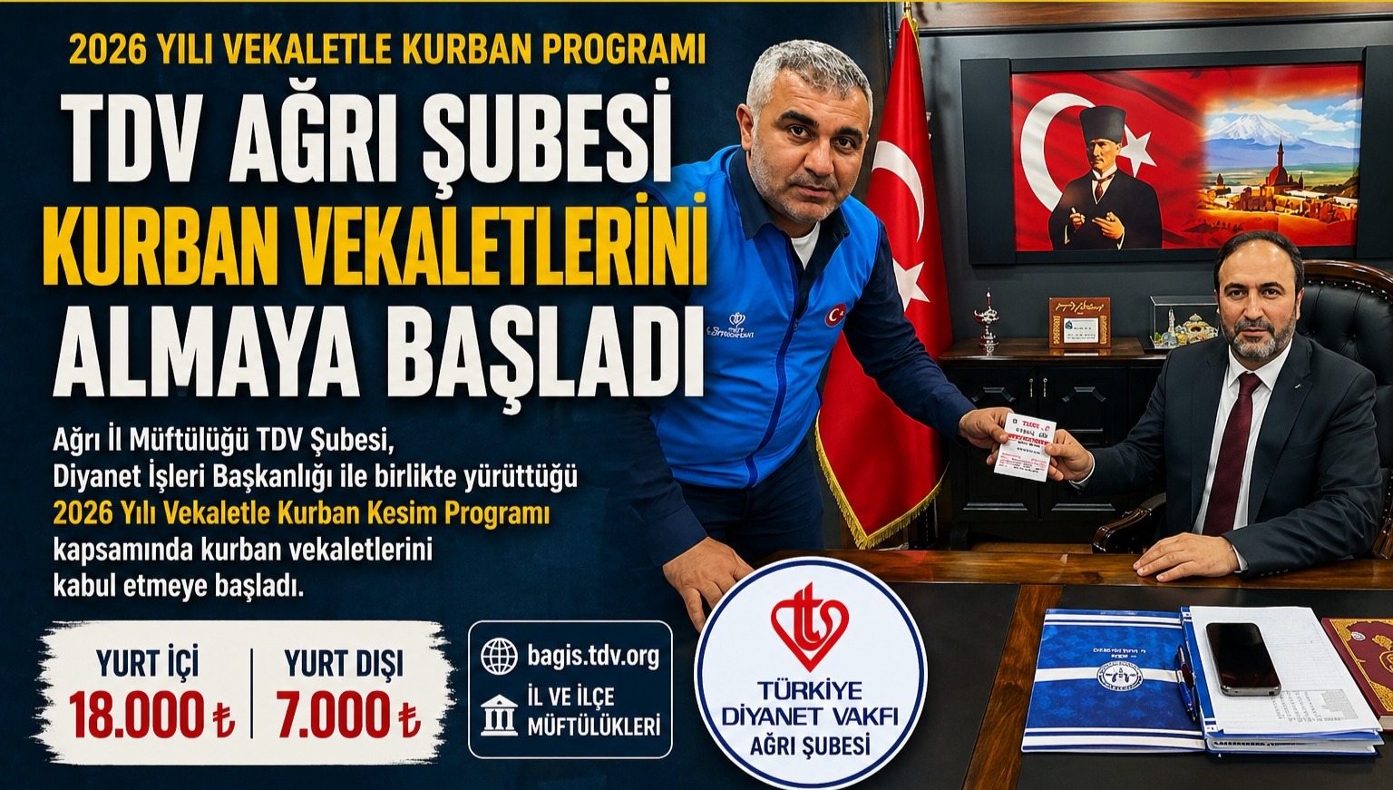 TDV Ağrı Şubesi Kurban Vekaletlerini Almaya Başladı