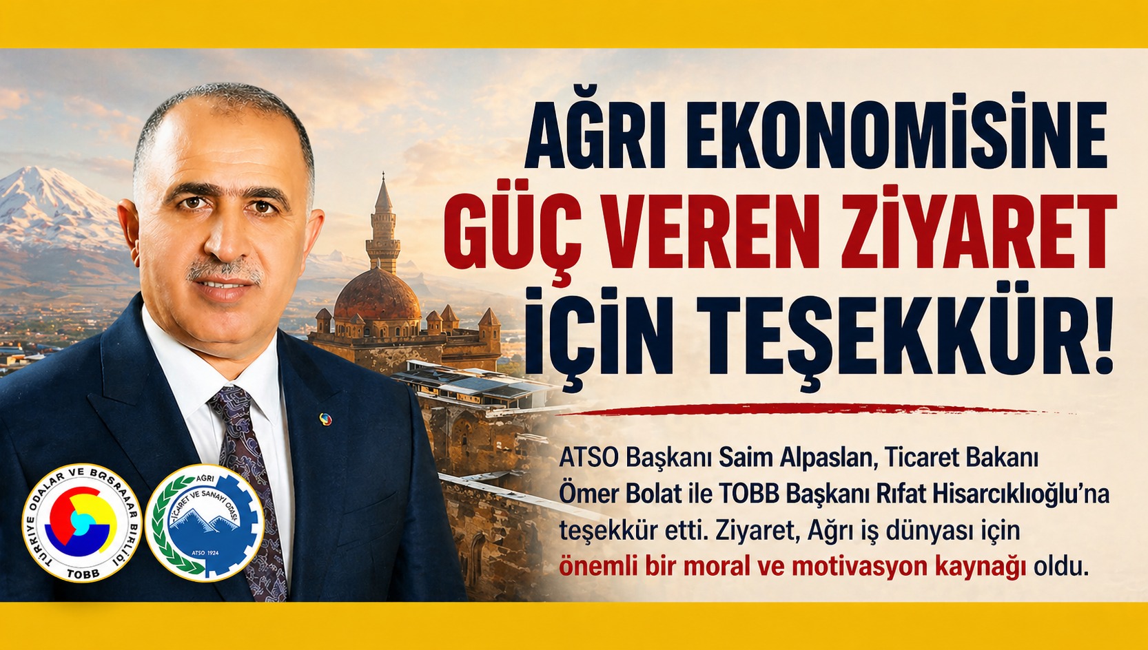 Aplaslan, Ağrı Ekonomisine Güç Veren Ziyaret İçin Teşekkür Etti