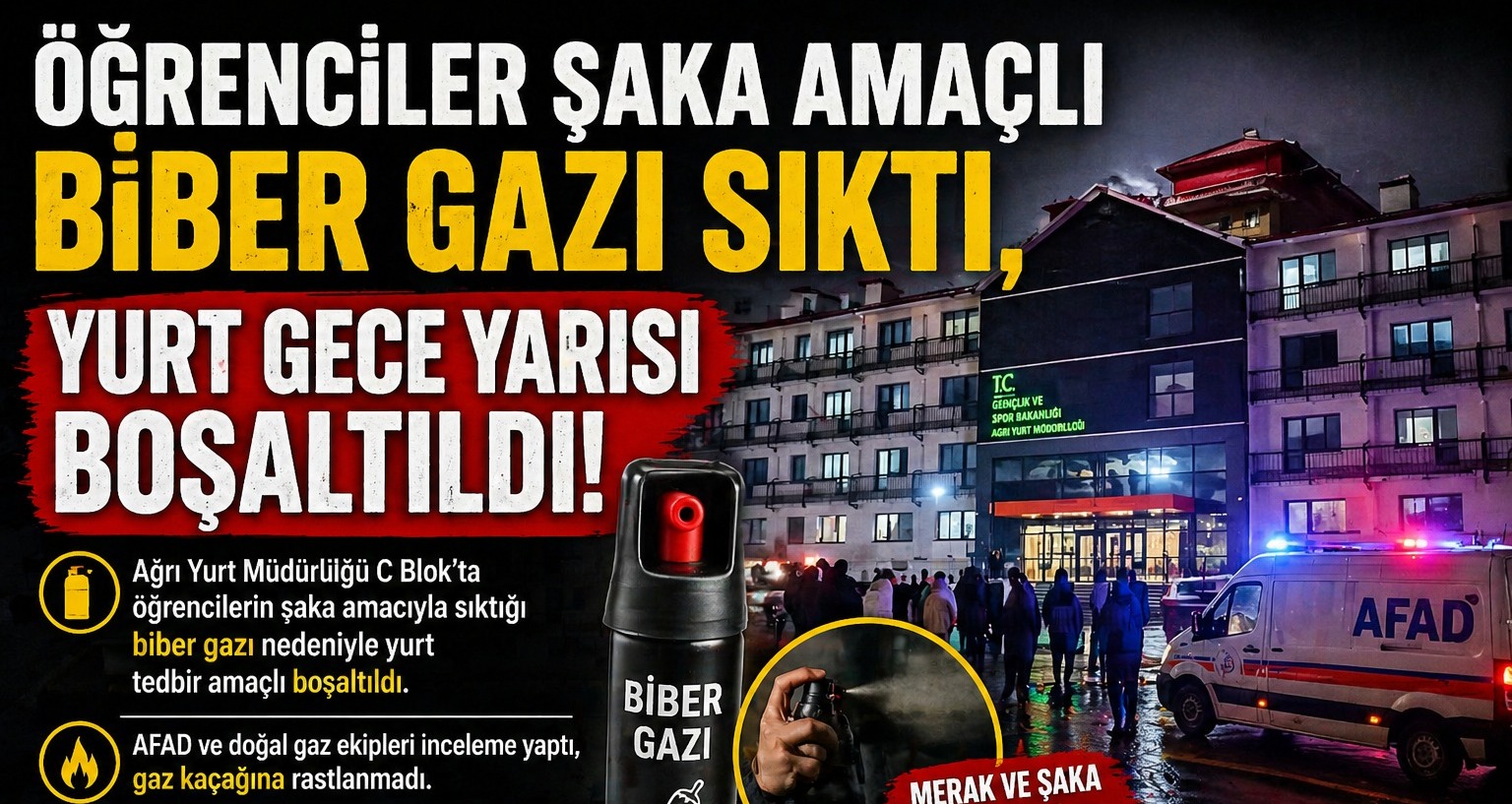 Öğrenciler Şaka Amaçlı Biber Gazı Sıktı, Yurt Gece Yarısı Boşaltıldı