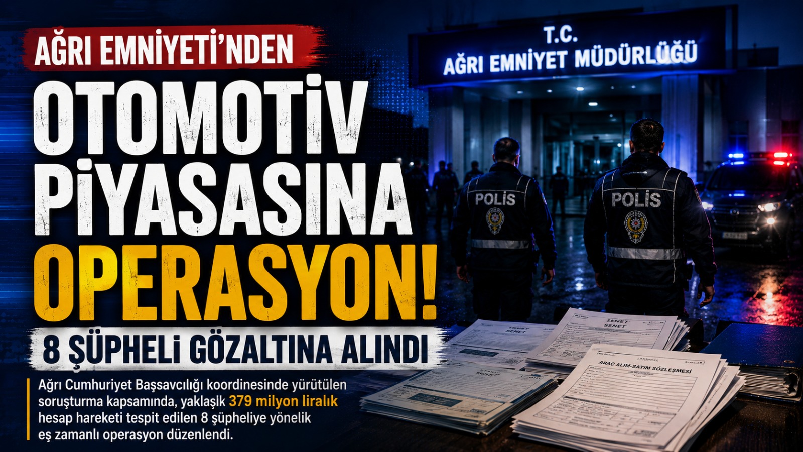 Ağrı Emniyeti’nden Otomotiv Piyasasına Operasyon: 8 Şüpheli Gözaltına Alındı