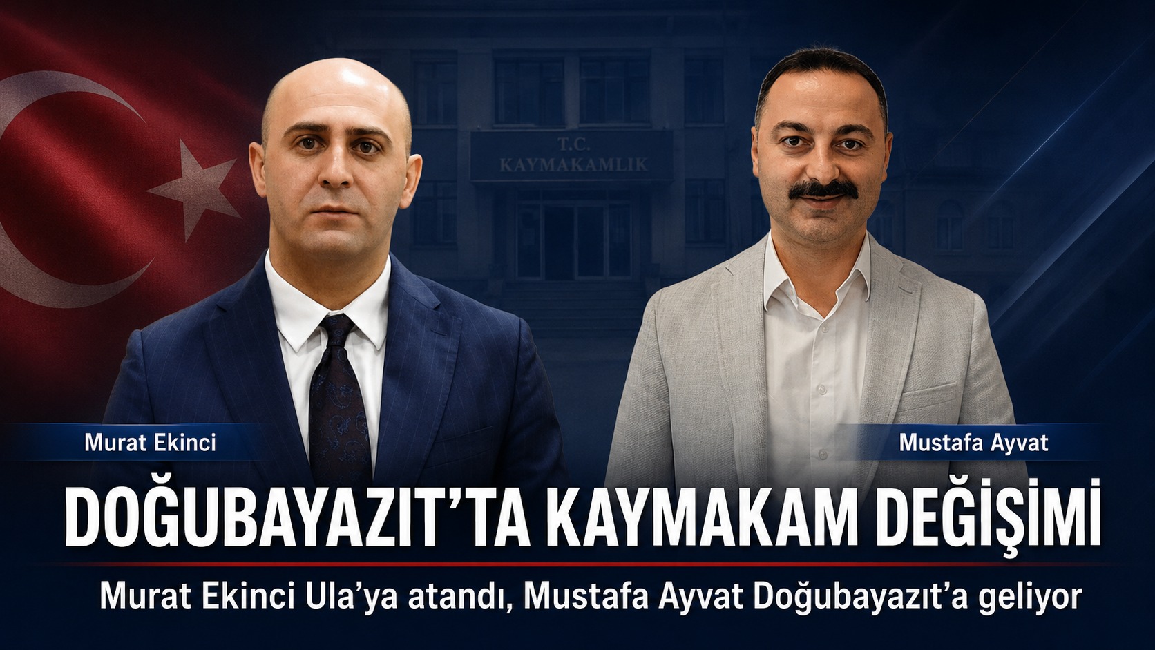 Doğubayazıt’ta Kaymakam Değişimi: Murat Ekinci Ula’ya Atandı, Mustafa Ayvat Doğubayazıt’a Geliyor