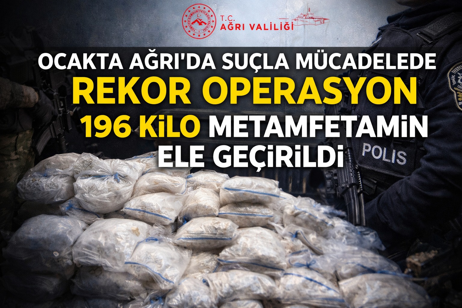Ocak’ta Ağrı’da Suçla Mücadelede Rekor Operasyon: 196 Kilo Metamfetamin Ele Geçirildi