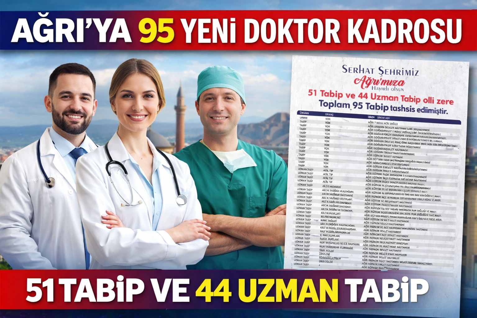 Ağrı’ya 95 Yeni Tabip Kadrosu Tahsis Edildi