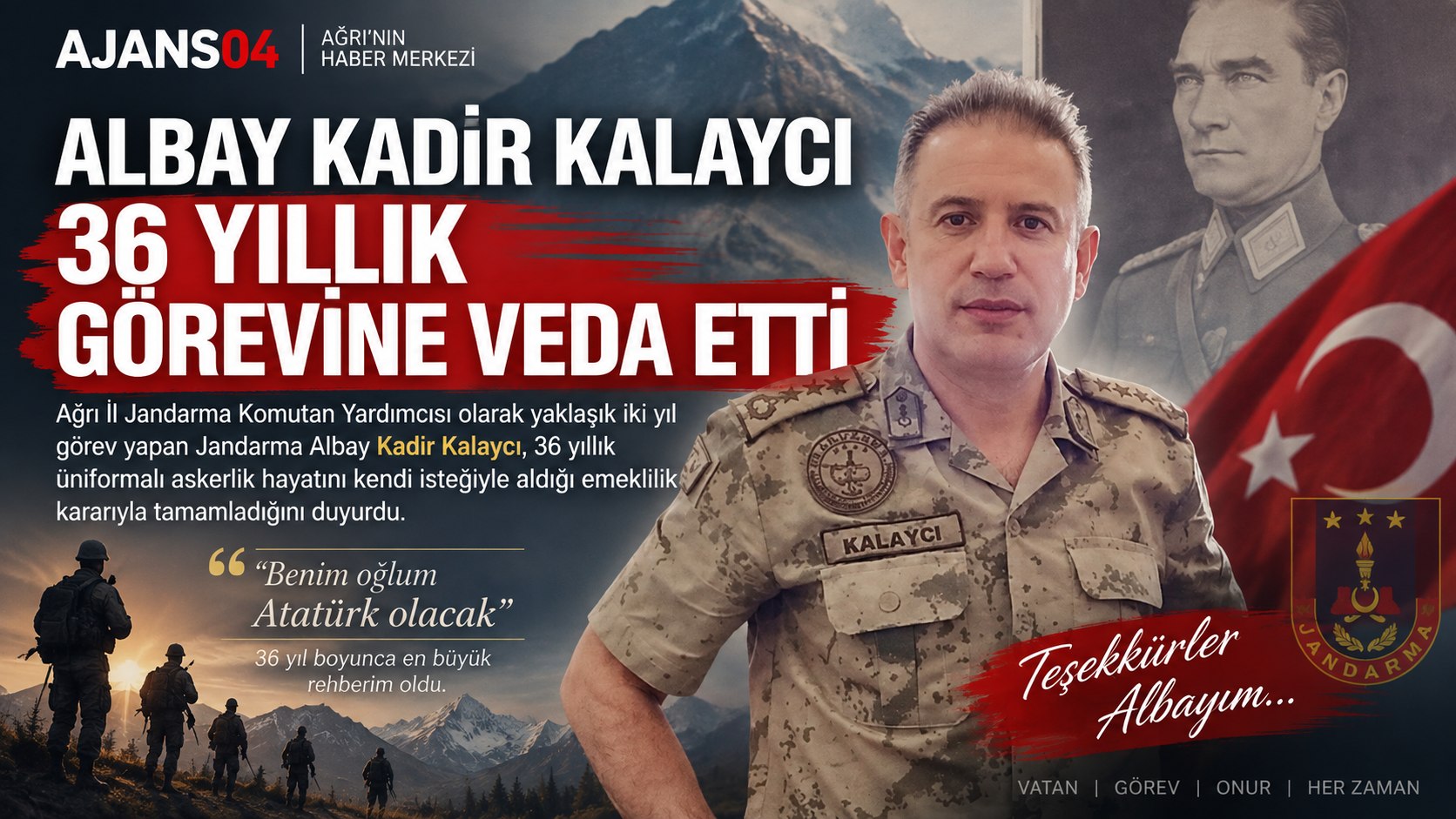 Albay Kadir Kalaycı 36 Yıllık Üniformalı Görevine Veda Etti