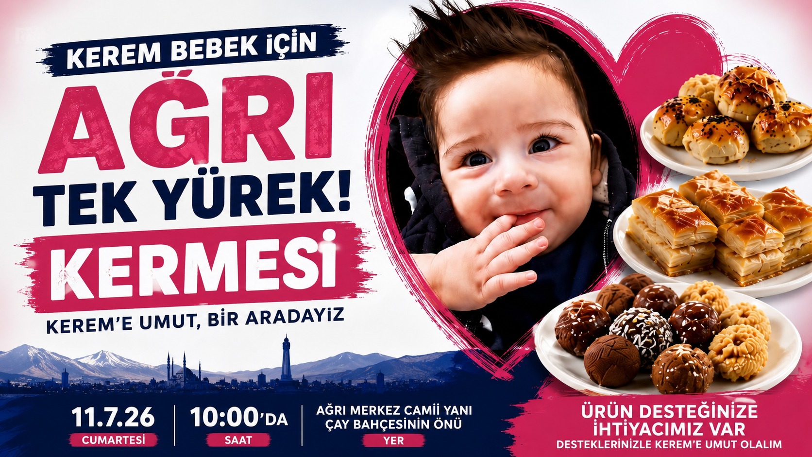 AĞRI’DA KEREM BEBEK İÇİN DAYANIŞMA KERMESİ DÜZENLENECEK