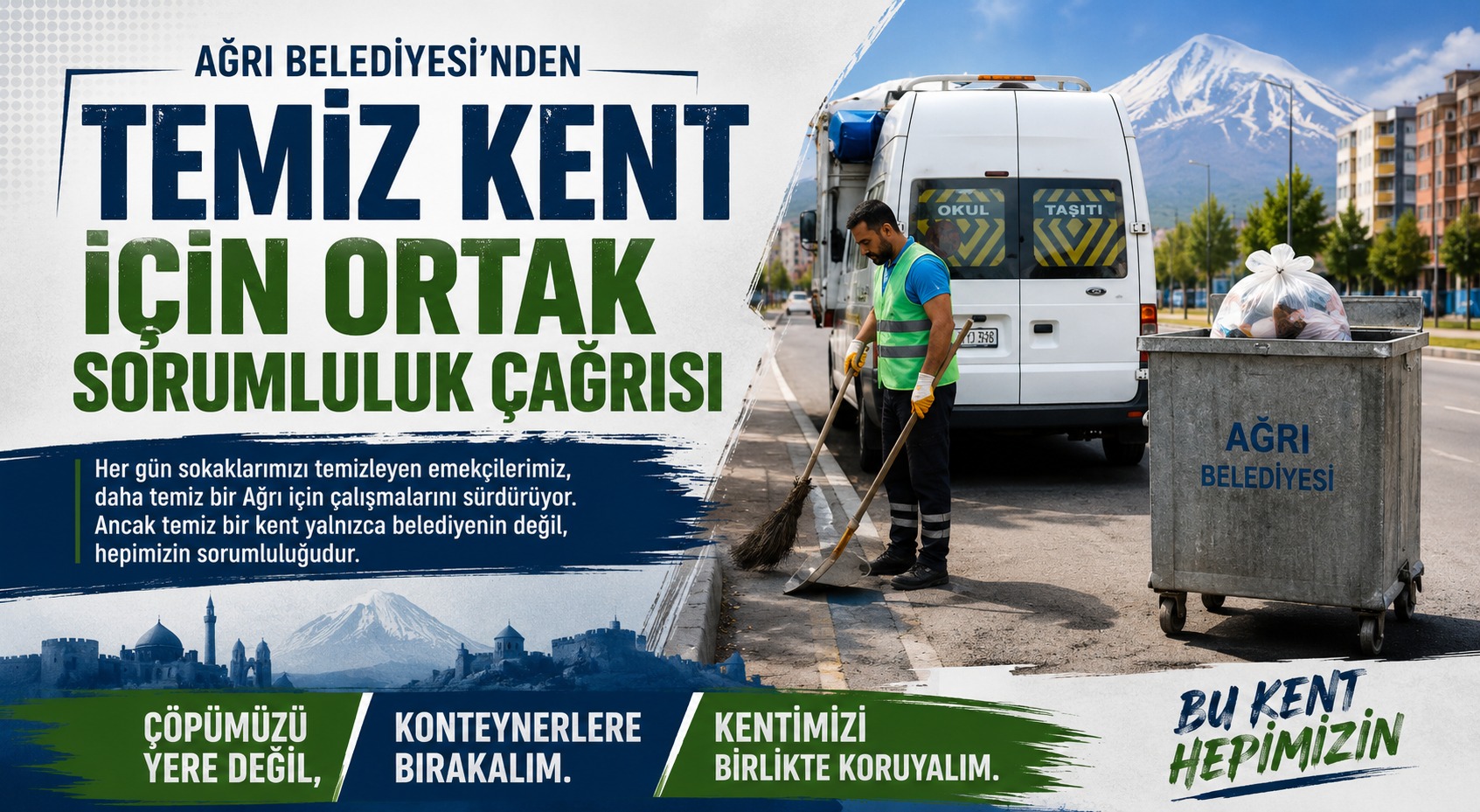 Ağrı Belediyesi’nden Temiz Kent İçin Ortak Sorumluluk Çağrısı
