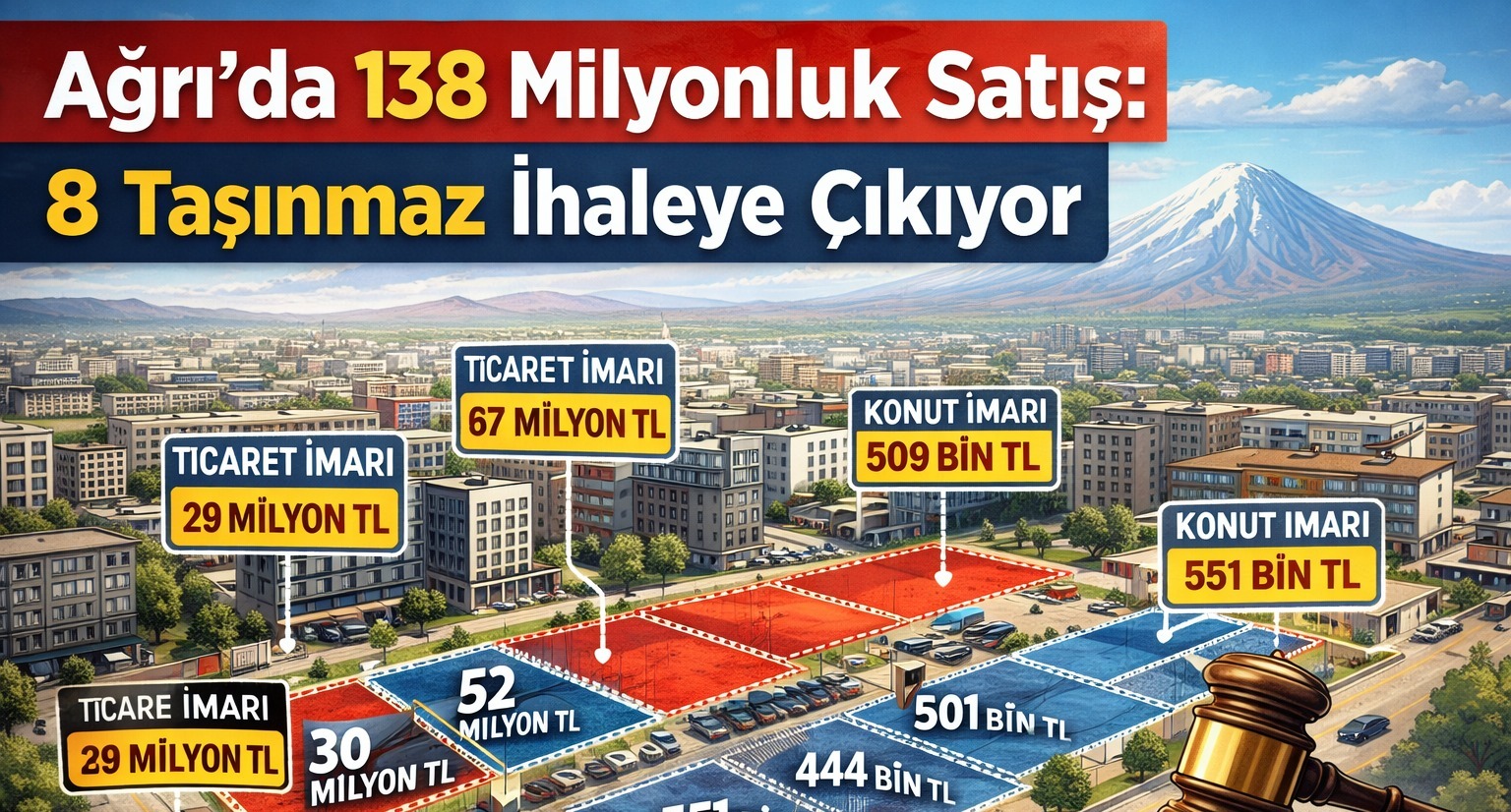 Ağrı’da 138 Milyonluk Satış: 8 Taşınmaz İhaleye Çıkıyor