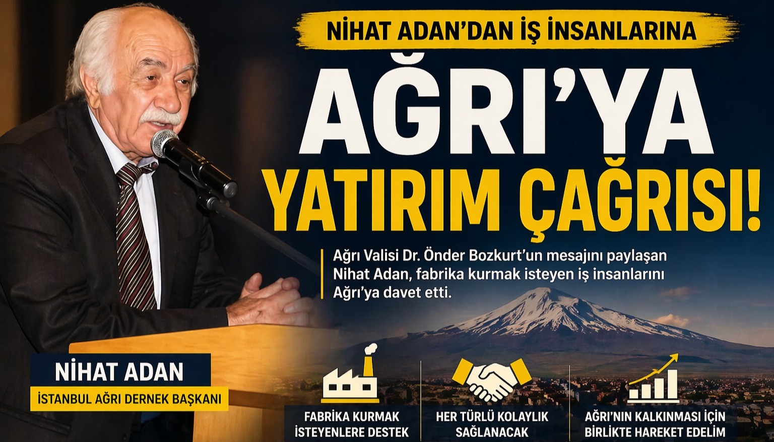 Nihat Adan’dan İş İnsanlarına Ağrı’ya Yatırım Çağrısı